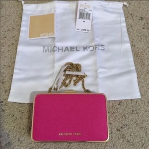 Michael Kors saffiano Elsie box clutch NWT